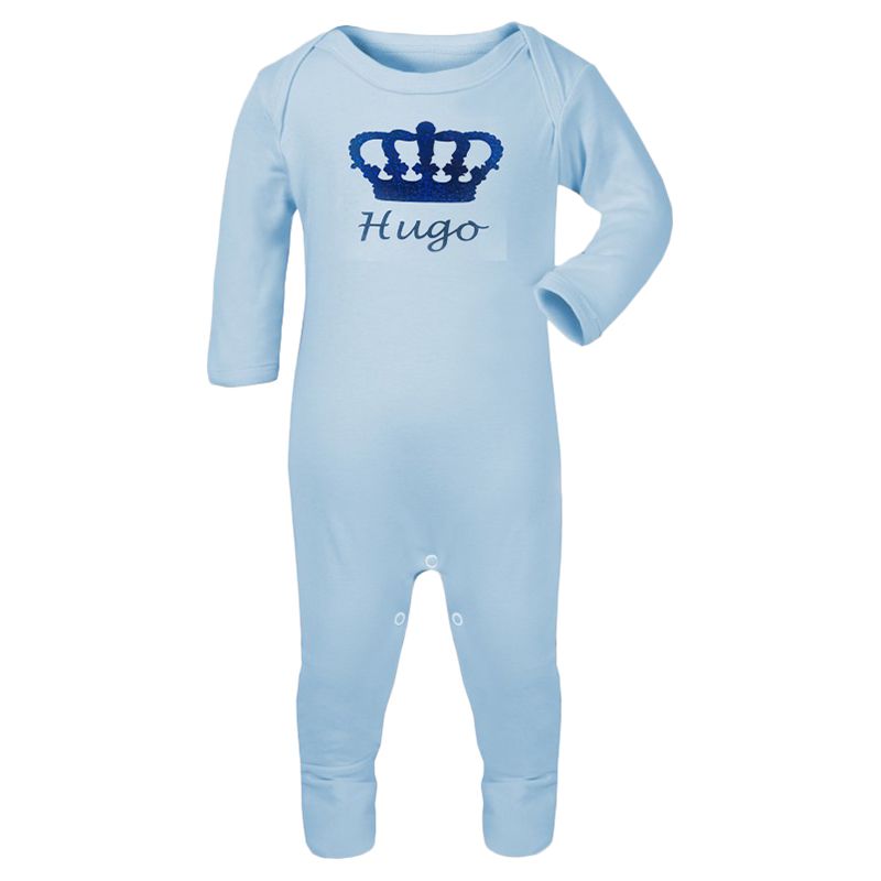 Mini Plum - Personalised Crown Sleepsuit - Blue