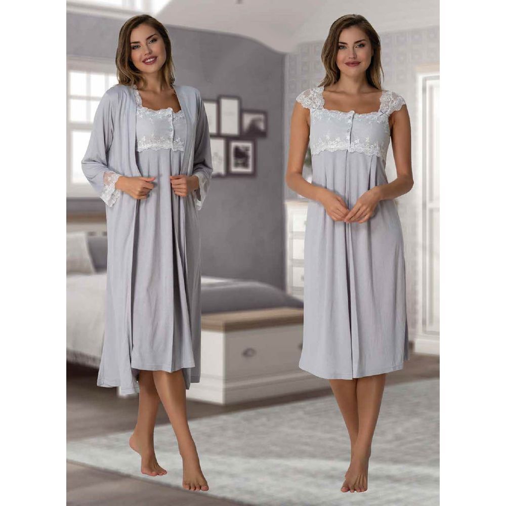 Mini Plum - 2pc-set - Maternity Nightie w/ Robe - Grey