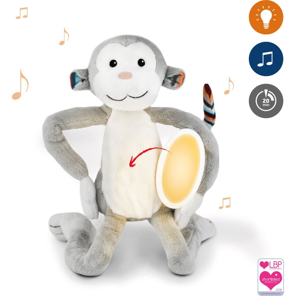 ZAZU - Max the Monkey Soft Toy Nightlight - Grey